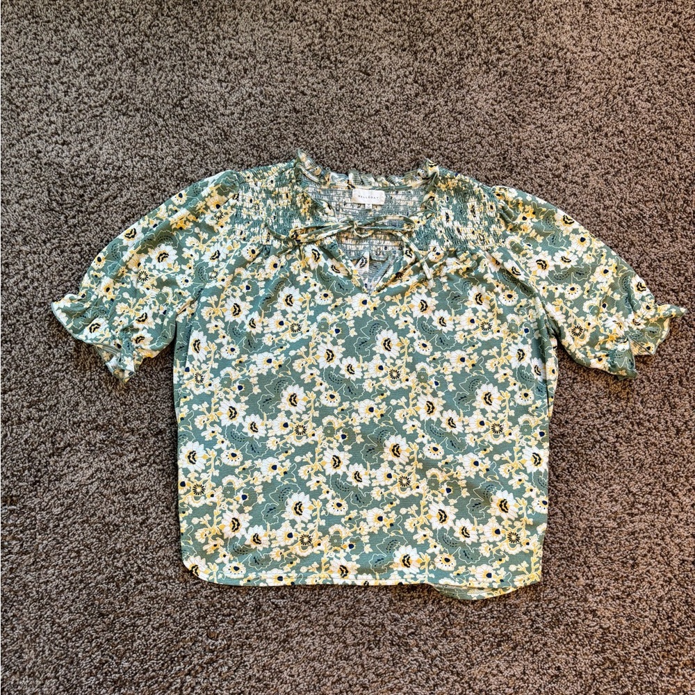 MELLODAY Green and Yellow Floral Top